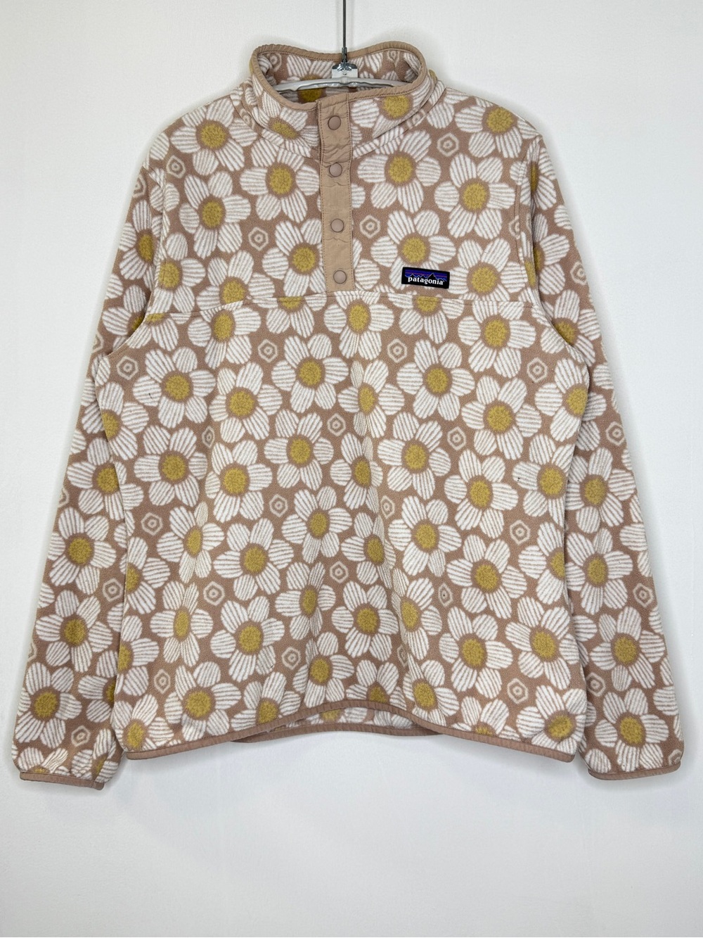 Patagonia Micro D Snap-T Pullover Fleece Jacket Womens Large Floral Daisy Brown